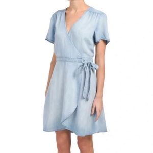 ANTHROPOLOGIE CLOTH & STONE CHAMBRAY WRAP MINI DRESS